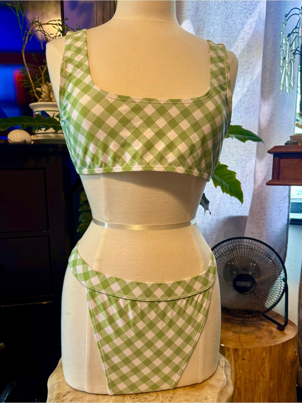 Missguided Green Gingham high waisted bikini
